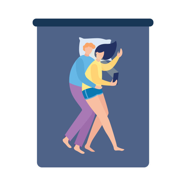 夫妻晚上在床上，把手机打开图片下载