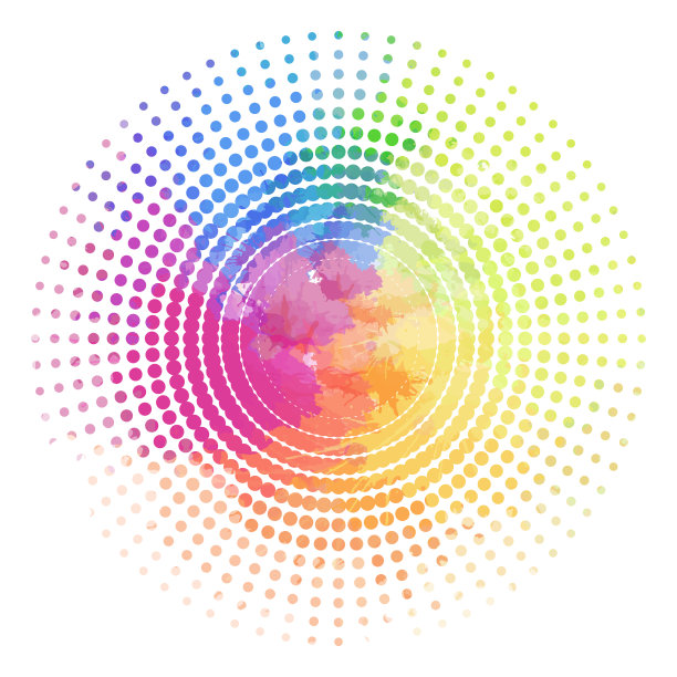 圆形框架与半色调和彩虹水彩图片下载