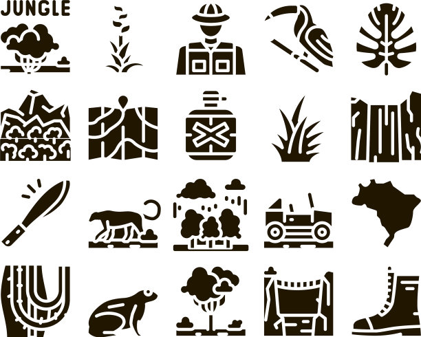 丛林热带森林字形设置图片下载