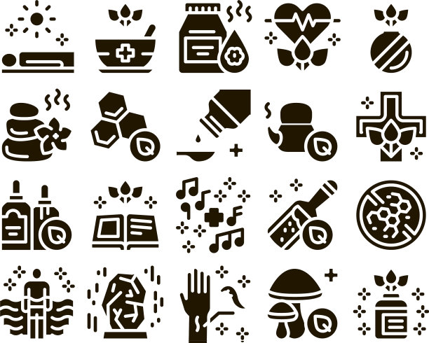 传统自然疗法药物图标集图片下载