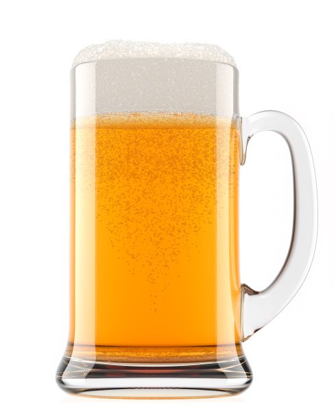 冰杯新鲜淡啤酒，泡沫孤立在白色背景。图片下载