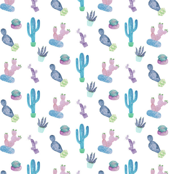 可爱的仙人掌设计水彩图案为剪贴簿，房子植物背景图片下载