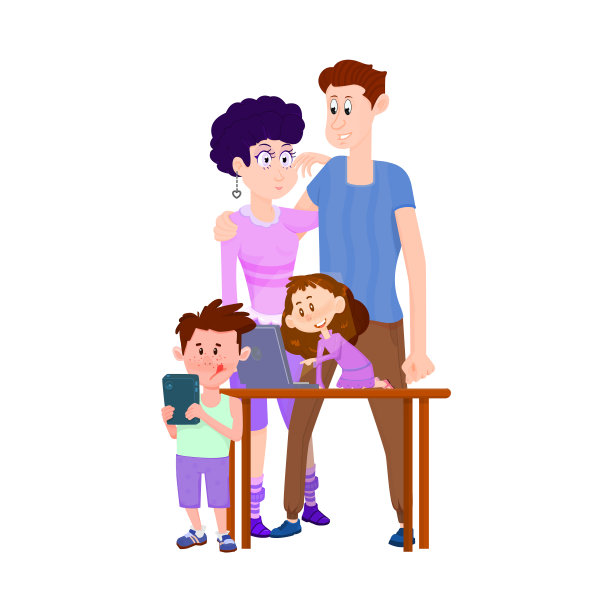 幸福的已婚夫妇与孩子男孩和女孩-扁平的人物。图片下载