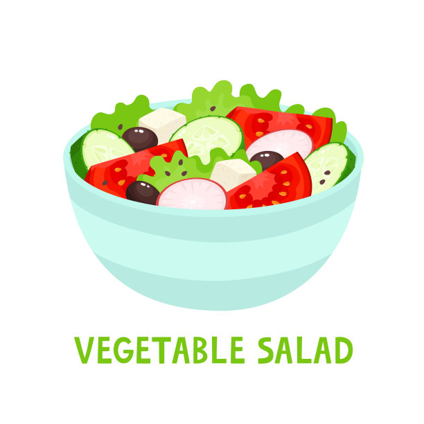 明亮的矢量插图彩色沙拉碗。图片下载