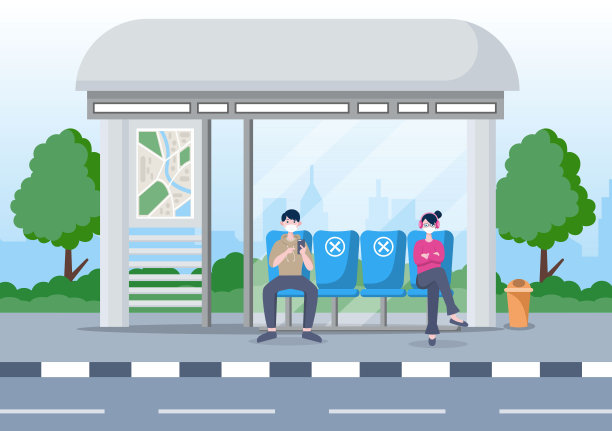 在旅行中戴口罩和保持社交距离以预防冠状病毒病，媒介插图图片下载