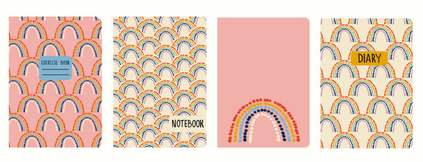 封面页面模板基于无缝模式与程式化的彩虹。背景笔记本，日记图片下载