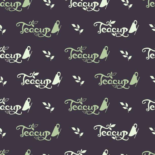 矢量图形艺术茶杯剪影和字体装饰无缝图案图片下载