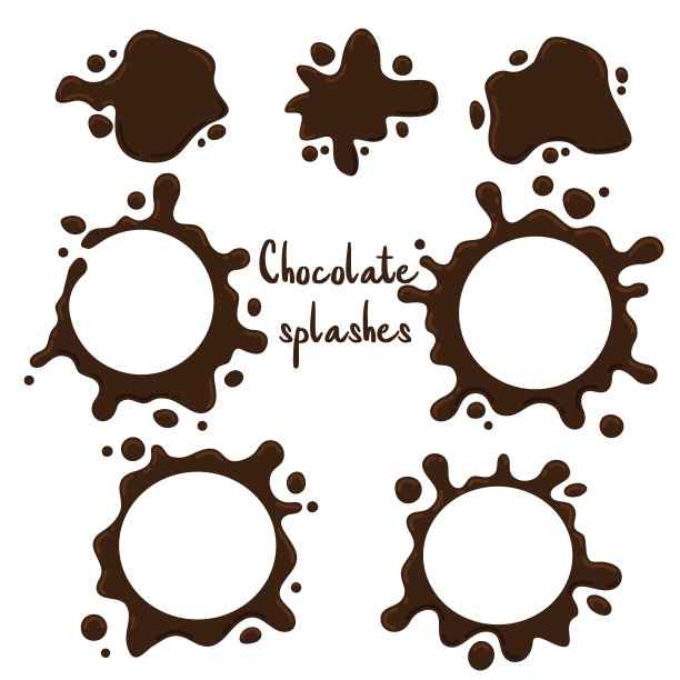 向量集巧克力或咖啡飞溅和污渍。可爱的甜食框架收集。图片下载