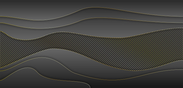 黑色剪纸背景。抽象现实的剪纸装饰纹理与波浪层和金色的半色调效果图案。3 d地形解脱。矢量插图。布局模板。图片下载