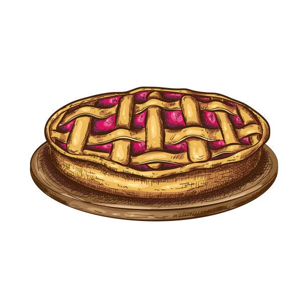 苹果或浆果派，馅饼，馅饼或蛋糕放在盘子里图片下载