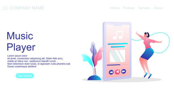 概念音乐播放器应用程序的网站图片下载