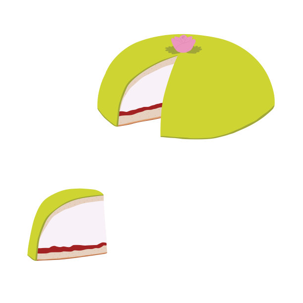 瑞典甜点公主蛋糕与绿色杏仁糖覆盖和粉色玫瑰装饰，向量图片下载