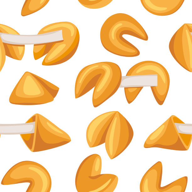 模式。中国幸运饼。向量食品。甜的糕点。卡通风格的饼干与空白便条图片下载