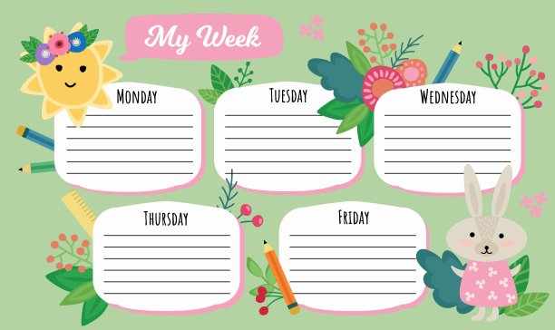 我的一周。安排课程。图片下载