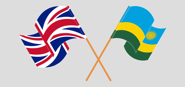 交叉挥舞的英国和卢旺达国旗图片下载