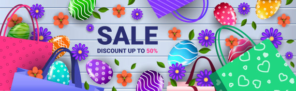 复活节快乐节日庆祝销售横幅传单或贺卡装饰蛋花图片下载