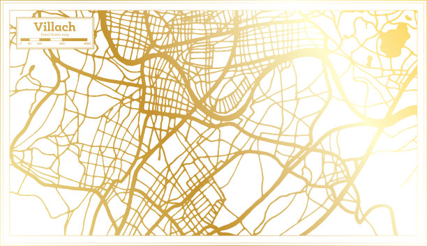 别墅奥地利城市地图在复古风格在金色。略图。图片下载