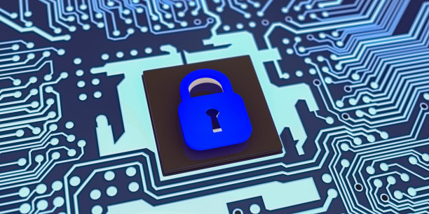 芯片中的数据保护。集成电路，在线认证，安全登录授权和网络安全锁概念。三维渲染图片下载