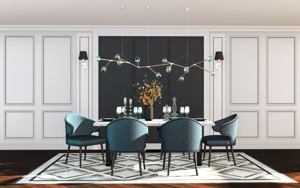 带有桌椅的精美3D室内设计图片下载