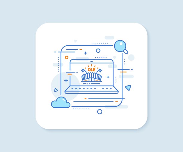 体育竞技场线图标。带有旗帜标志的体育场。运动复杂。向量图片下载