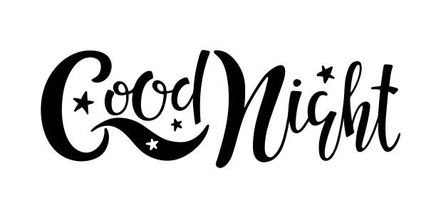手写体书法晚安文字与星星。现代刻字报价。矢量晚安铭文在白色的背景。t恤设计升华。卡片，剥皮者，横幅设计。图片下载