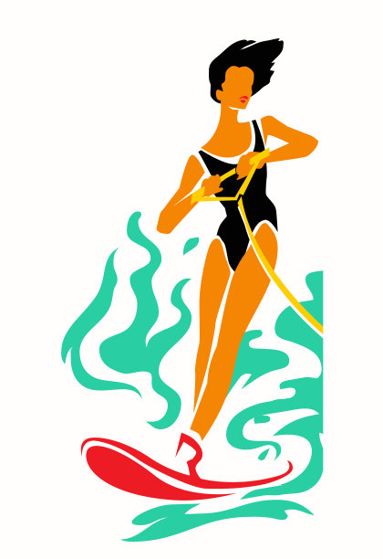 画一个女孩在滑水图片下载