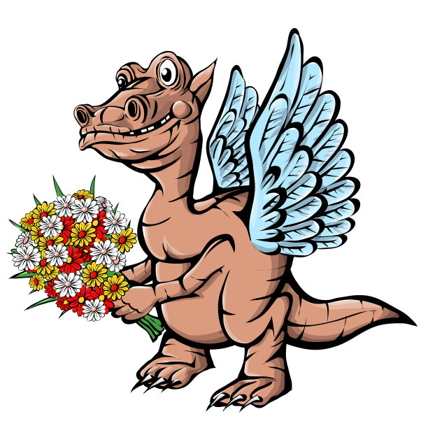 欢快可爱的翅膀恐龙在一个白色图片下载