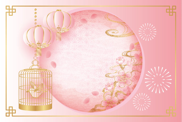 春花和日本纸托马矢量插图材料图片下载