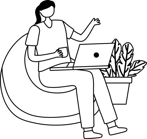 坐在椅子上拿着笔记本电脑和咖啡杯的职业女性图片下载