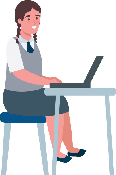 用笔记本电脑做卡通的女学生图片下载