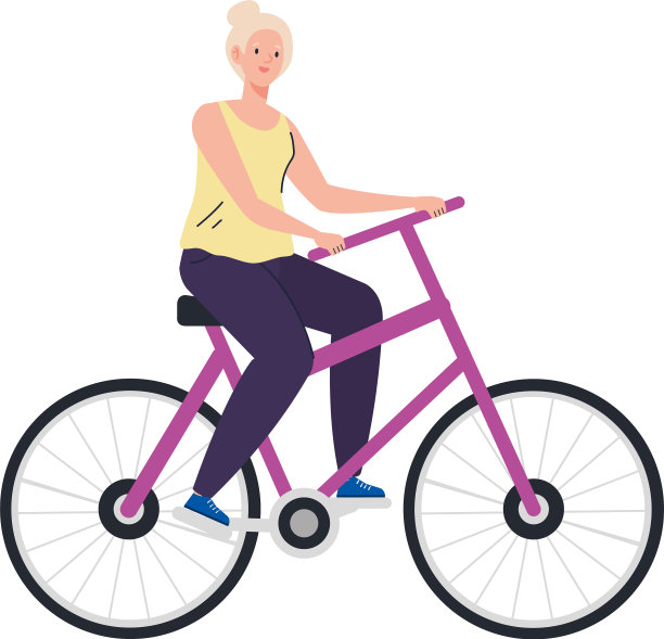 老年女性卡通骑自行车设计图片下载