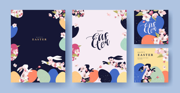 复活节快乐卡片、请柬、节日封套、海报或传单设计。时髦的复活节设计模板图片下载