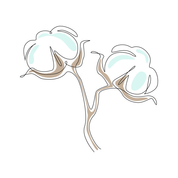 棉花花连续一行艺术。极简的干净纤维花的标志，图标徽章或网络横幅。美丽的设计元素。现代的矢量图图片下载