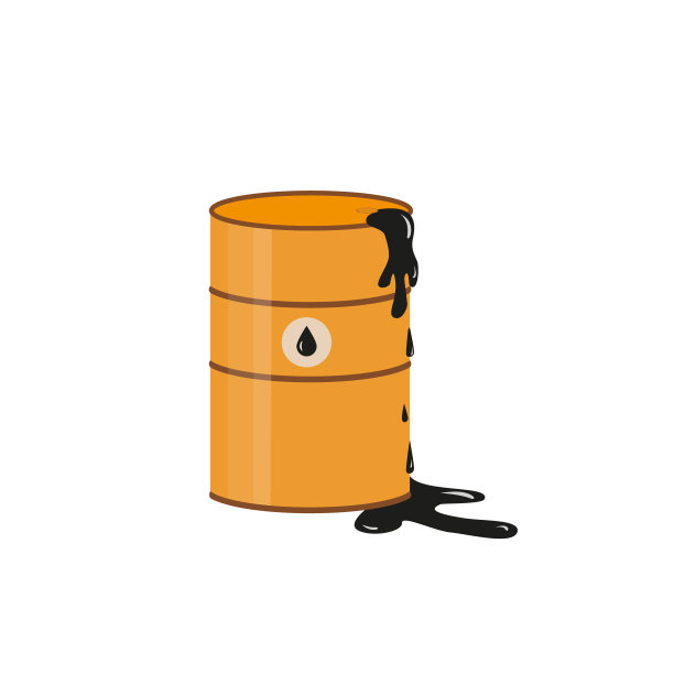 金属桶油，有缺陷或泄漏。油质可燃液体溢出。石油图标。矢量图图片下载