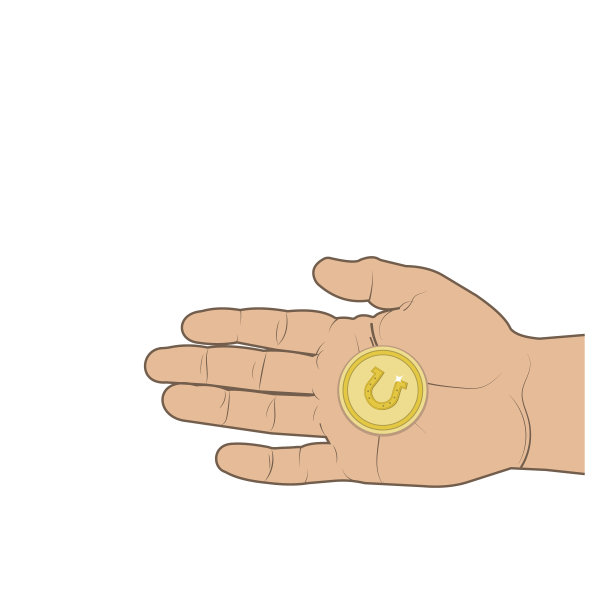 幸运硬币与人手中的马蹄铁，颜色矢量图片下载