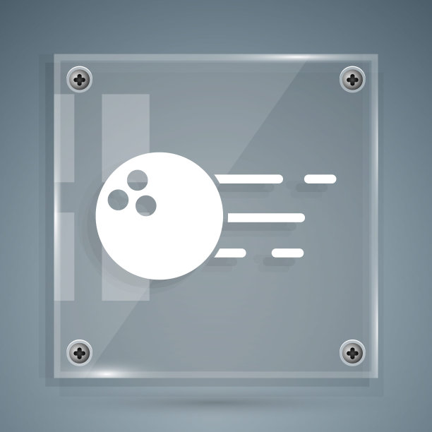 白色保龄球图标孤立在灰色背景。运动设备。方形玻璃面板。向量图片下载