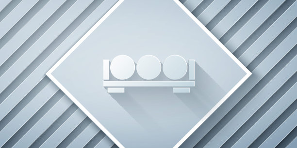 纸切割的台球架图标孤立在灰色背景。放在架子上的台球。纸艺术风格。向量图片下载