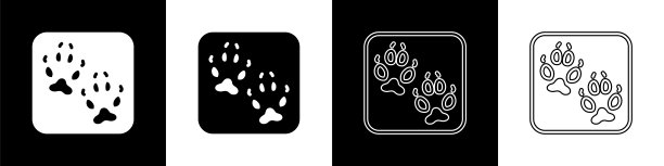 设置狐狸爪子的脚印图标隔离在黑色和白色的背景。向量图片下载