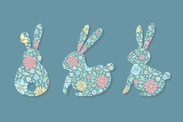 复活节装饰品。一套彩色的兔子。向量图片下载