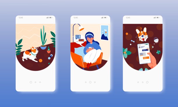 社交媒体上瘾。与宠物沟通存在问题。移动应用屏幕，矢量网站横幅模板。图片下载