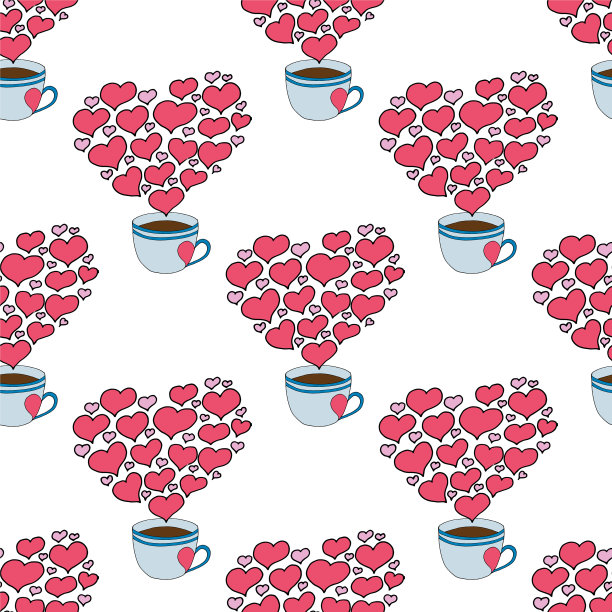 情人节无缝图案与咖啡杯图片下载