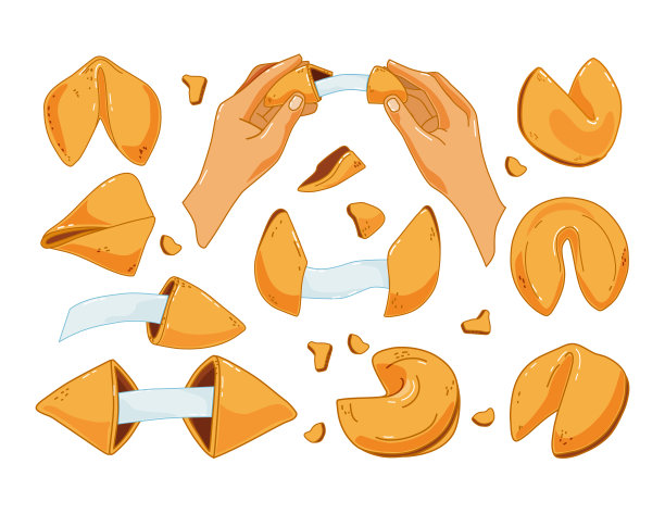 白色背景上的中国幸运饼干。矢量插图。图片下载