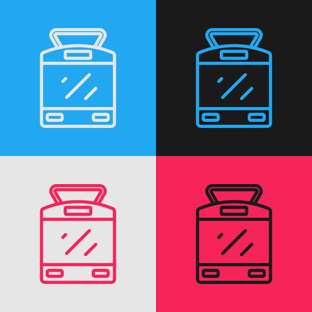 波普艺术线有轨电车和铁路图标隔离在彩色背景。公共交通的象征。向量图片下载