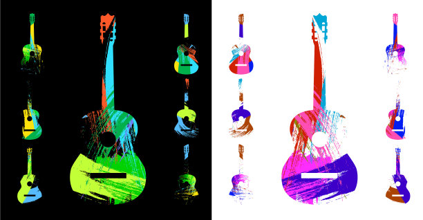 设置音乐吉他标志在明亮的颜色图片下载