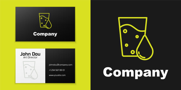 图标线玻璃与水图标孤立在黑色背景。苏打水的玻璃。标志设计模板元素。向量图片下载