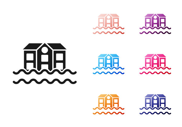 白色背景上的房屋洪水图标矢量图图片下载