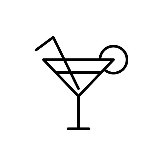 马提尼玻璃线图标。柠檬鸡尾酒图片下载