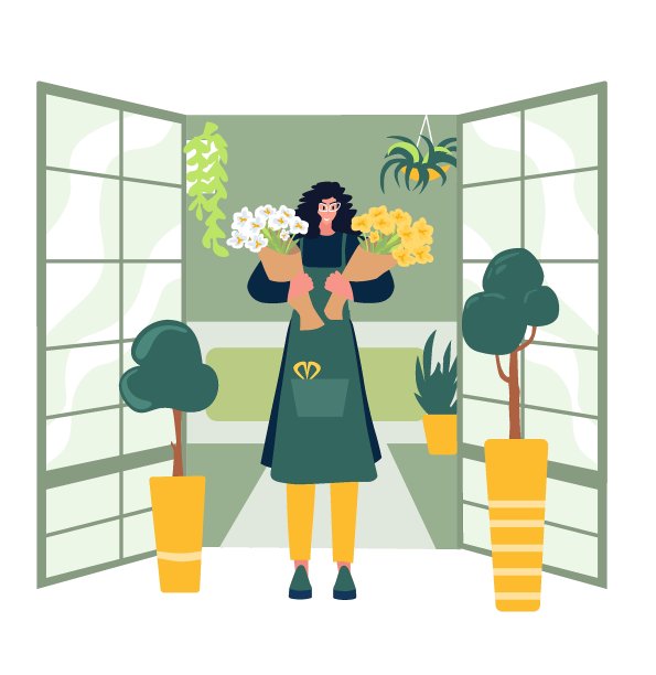 女人在桌上组成花束。列出商店或商店。图片下载