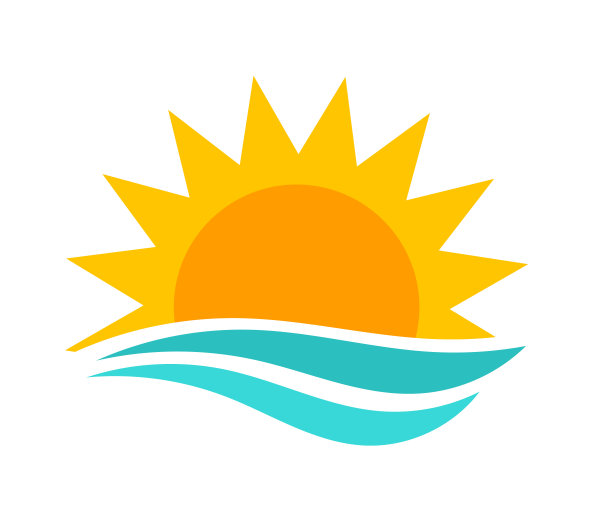 太阳和海洋的象征。夏日落日的太阳图标。图片下载