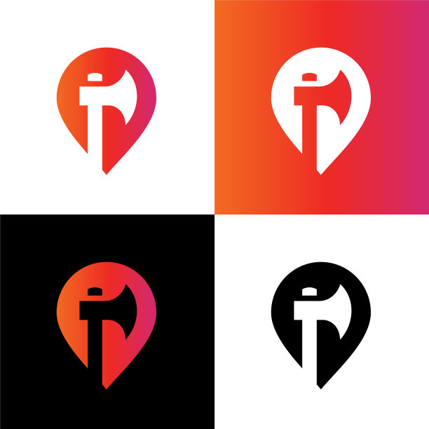 斧和地图引脚标志概念斧和定位点图片下载